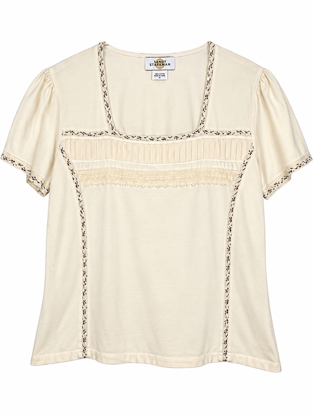Vintage Sandy Starkman Women’s XL Cream Square Neck Cotton Top Cottagecore